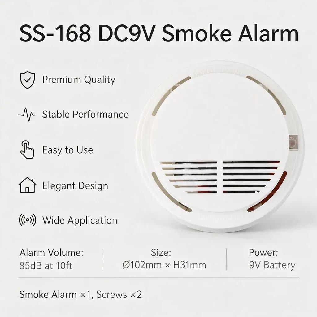 9V Smoke Detector With 85dB Alarm