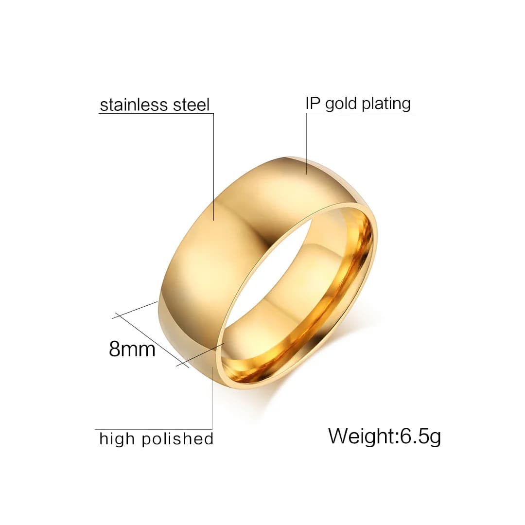 Gold-Tone Stainless Steel Wedding Band Ring