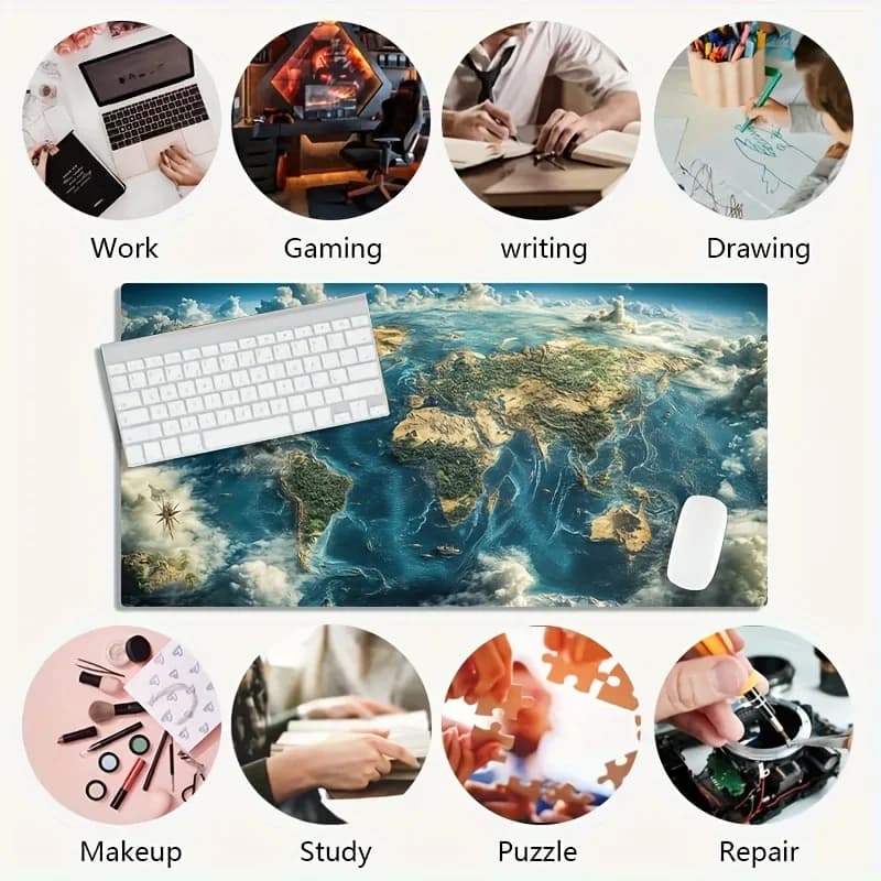 Large Gaming Mouse Pad with World Map Design