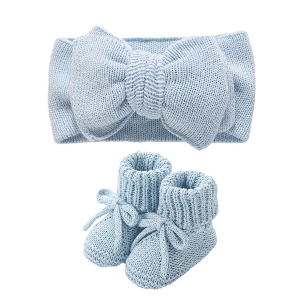 Baby Knitted Headband and Anti-Slip Crawling Socks Set