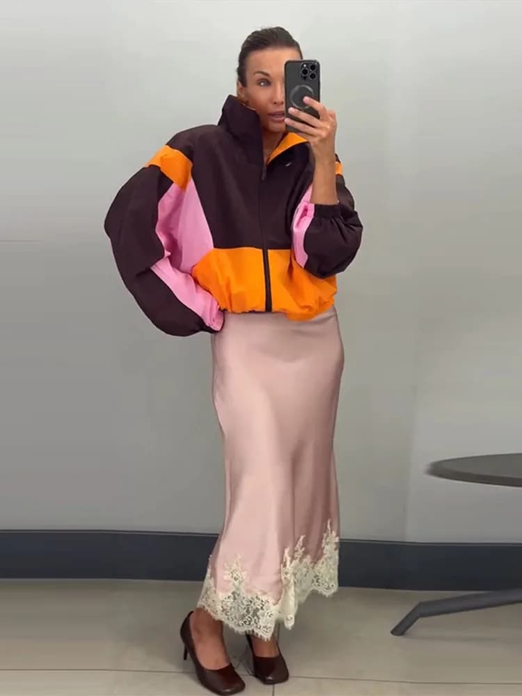 Women's Contrast Casual Zip Jacket
