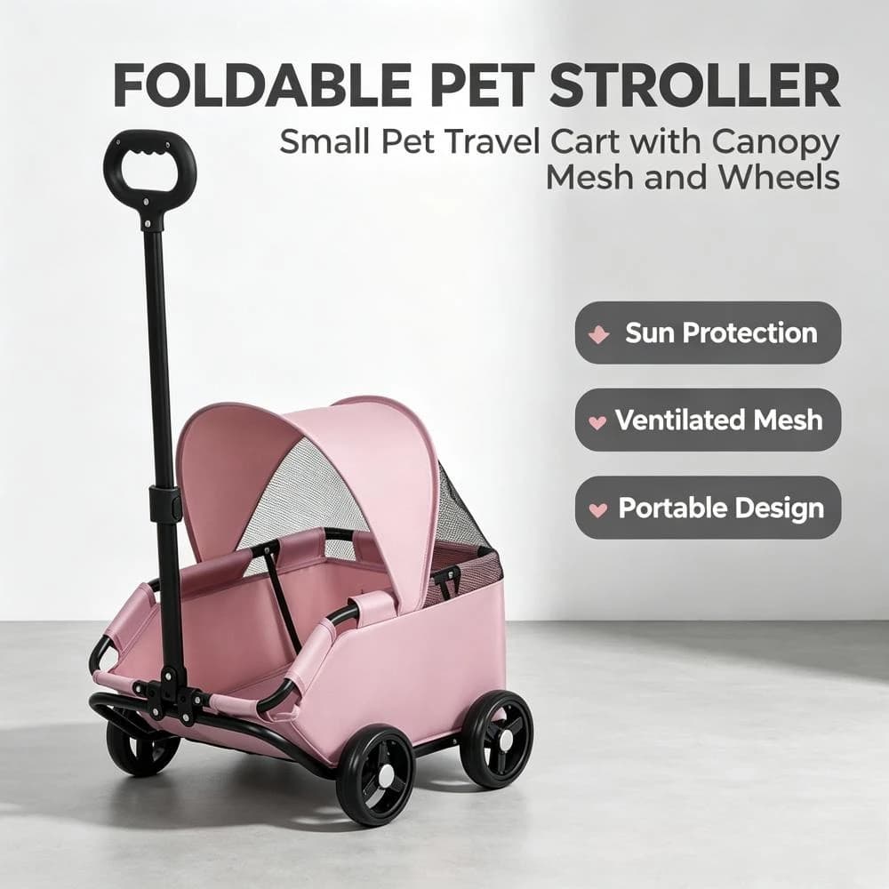 Foldable Portable Pet Stroller Manual Push-pull Small Pet Stroller Outdoor Travel Dog Walking Travel Pet Cat and Dog Stroller