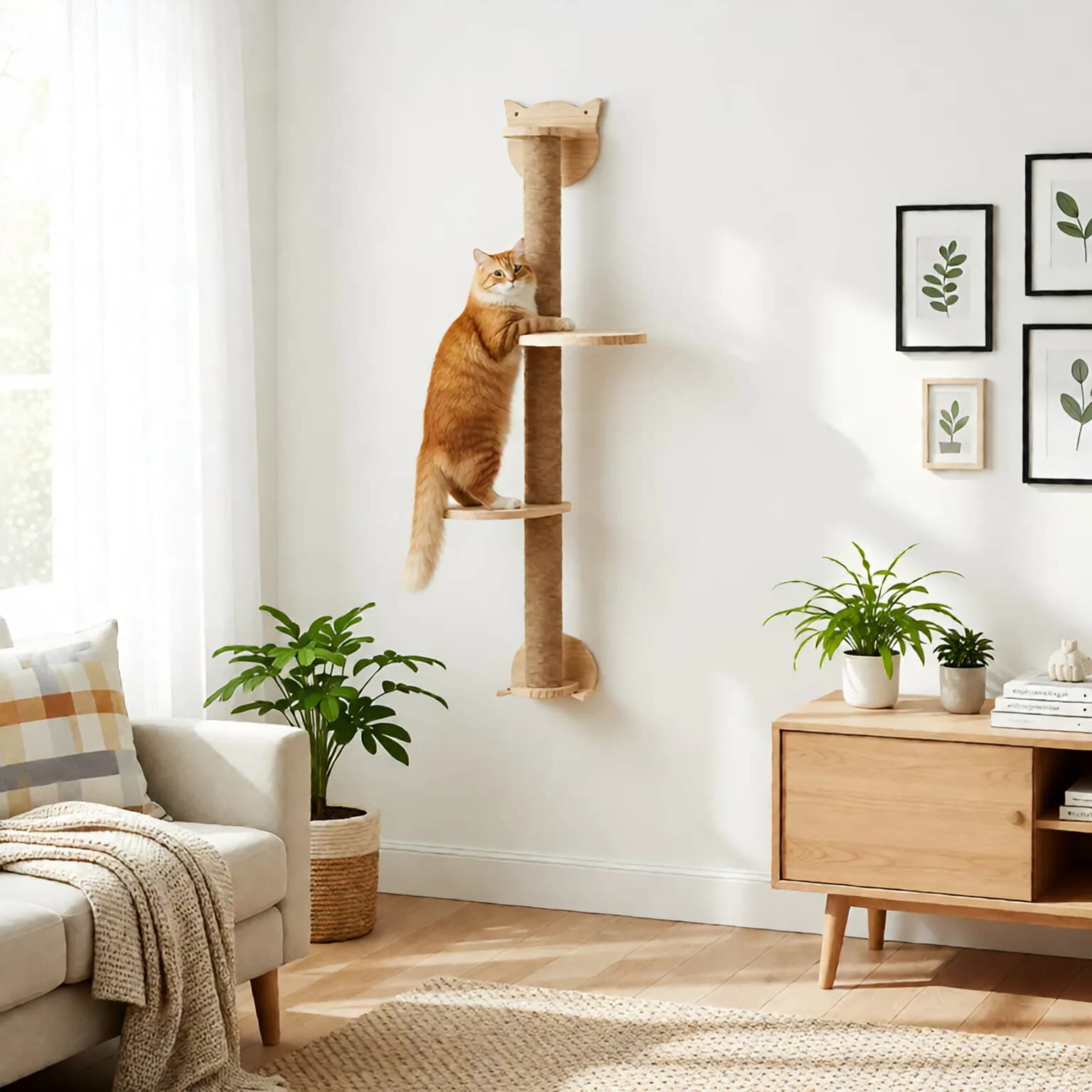 Wall Mounted Cat Scratching Tree with Perches