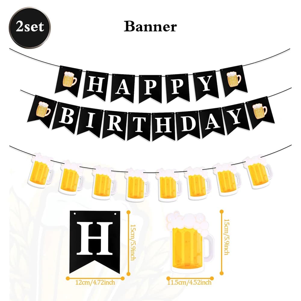 Adult Birthday Party Decor Large Champagne Foil Balloons Beer Mug Helium Globos for Men Women Black Gold Happy Birthday Banner