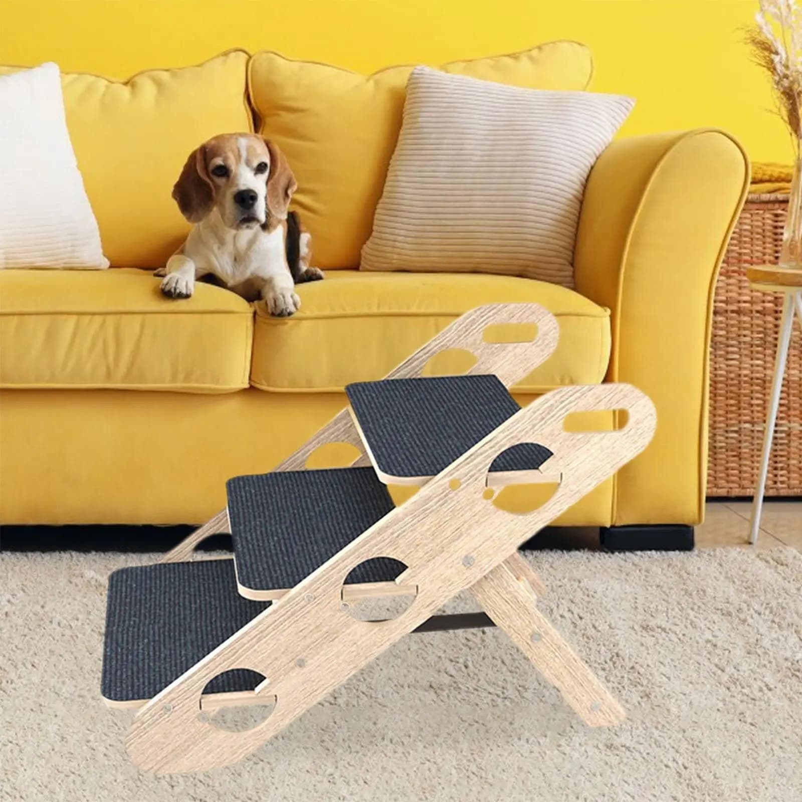Folding Pet Stairs Wood 3-Step Ramp