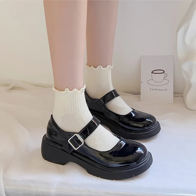 Cotton Ankle Socks Women Ruffles Black White