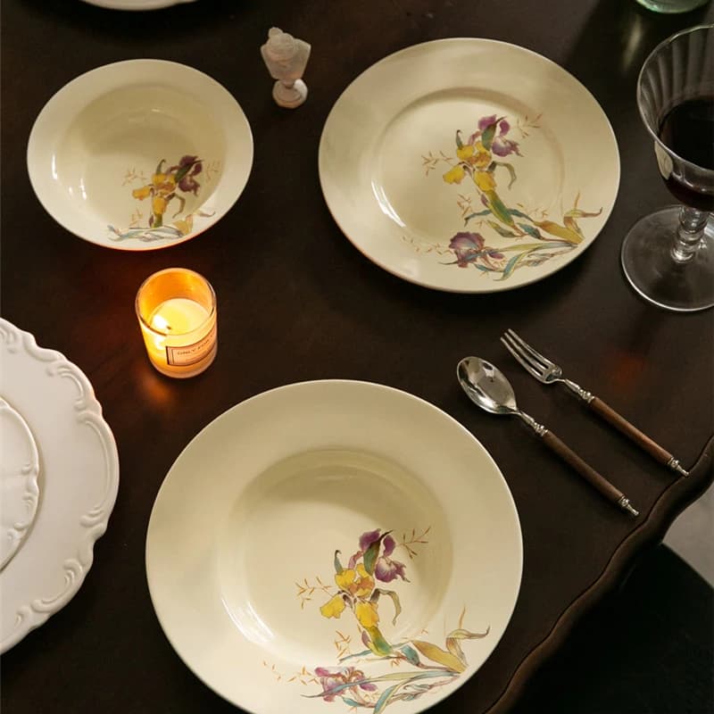 Ceramic Dinner Plate Set French Iris