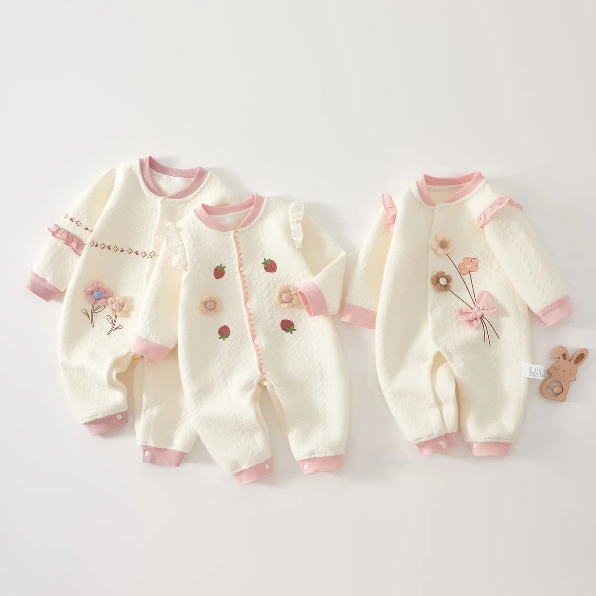 Baby Clothes for Autumn, Class A, Baby Girl Full-Month Outfit, One-Piece Romper, Baby Thermal Silk-Lined Newborn Bodysuit