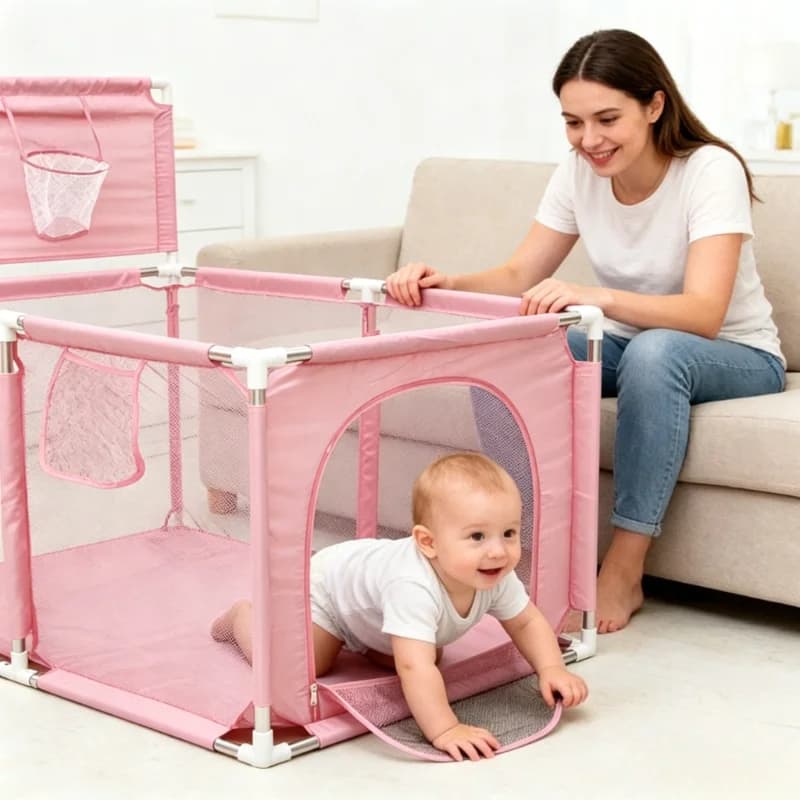 Baby Playpen, 128 X128cm Playpen for Toddlers, Indoor Outdoor Children's Activity Center, Safety Play Yard with Breathable Mesh