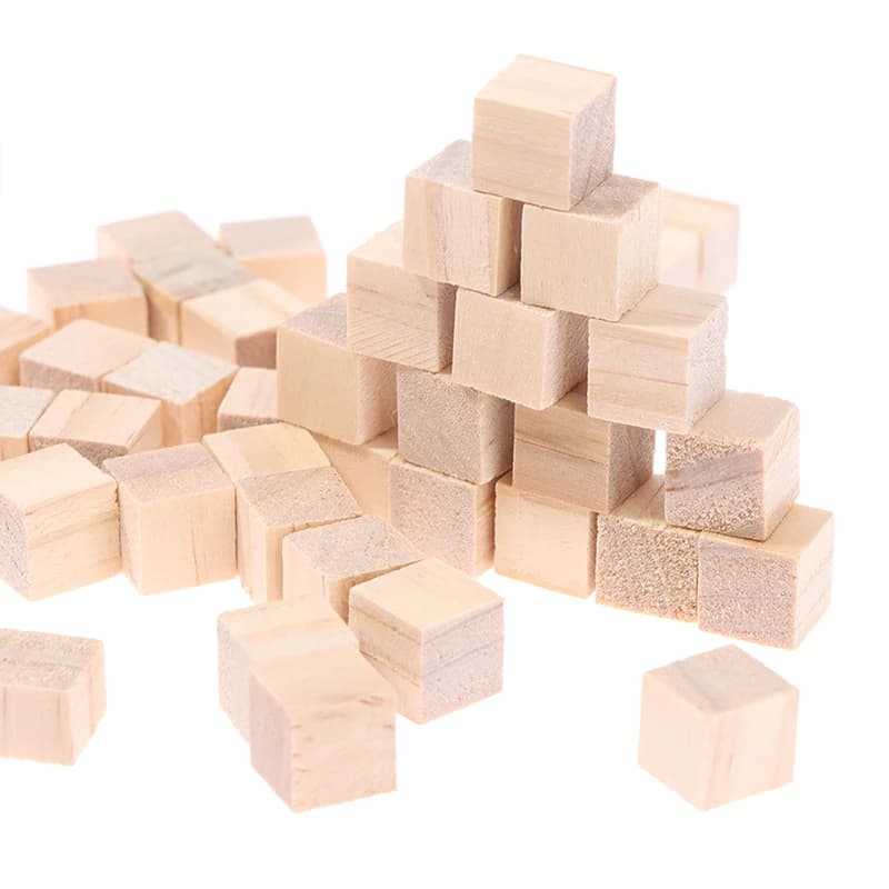 Unfinished Wood Cube Blocks 100-Piece Set