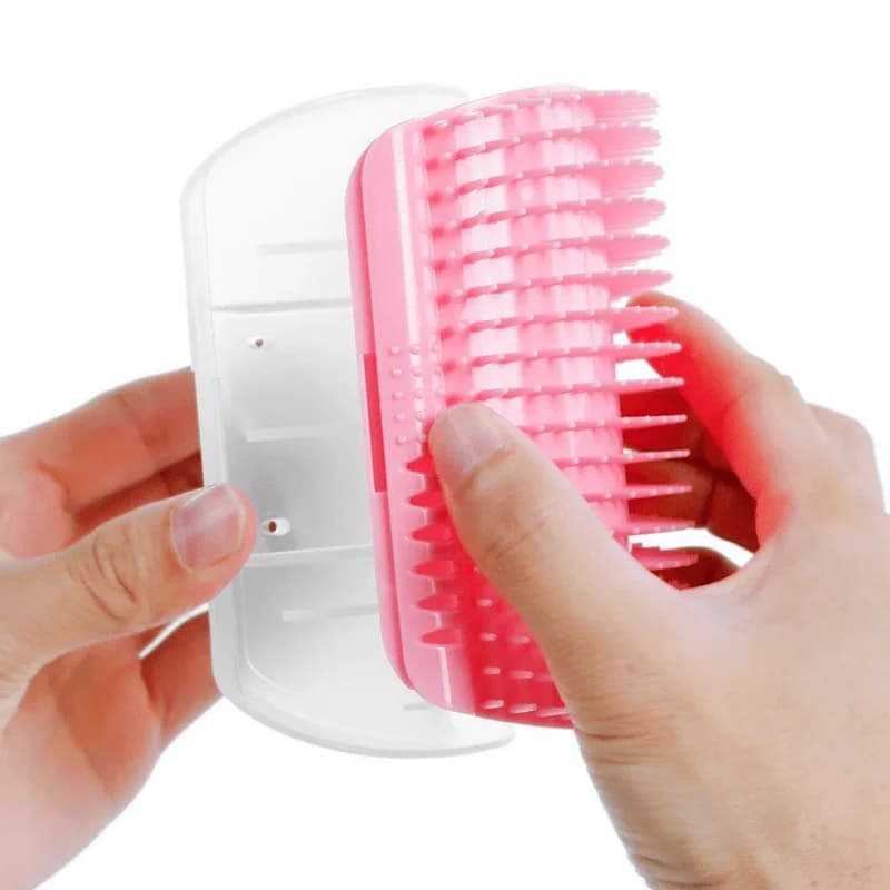 Pet cat scratcher and fur brush with wall corner toy for entertainment  a must-have for hair removal and itching