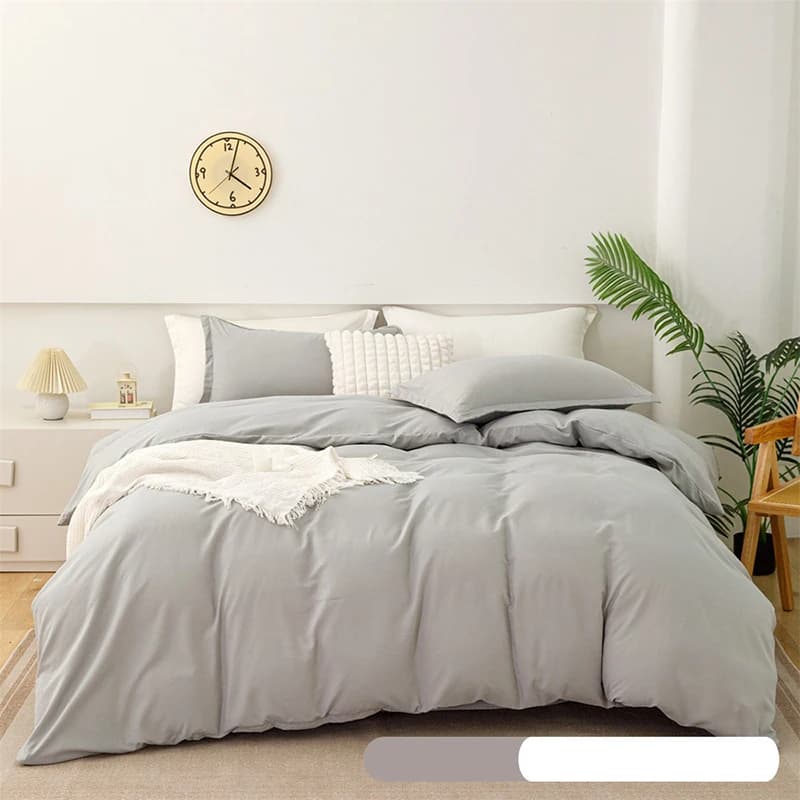 Simple Solid Sanding Bedding Set 4Pcs Two-Color Soft Bedclothes for Four Seasons Skin-Friendly Bedroom Decor for Adult Students
