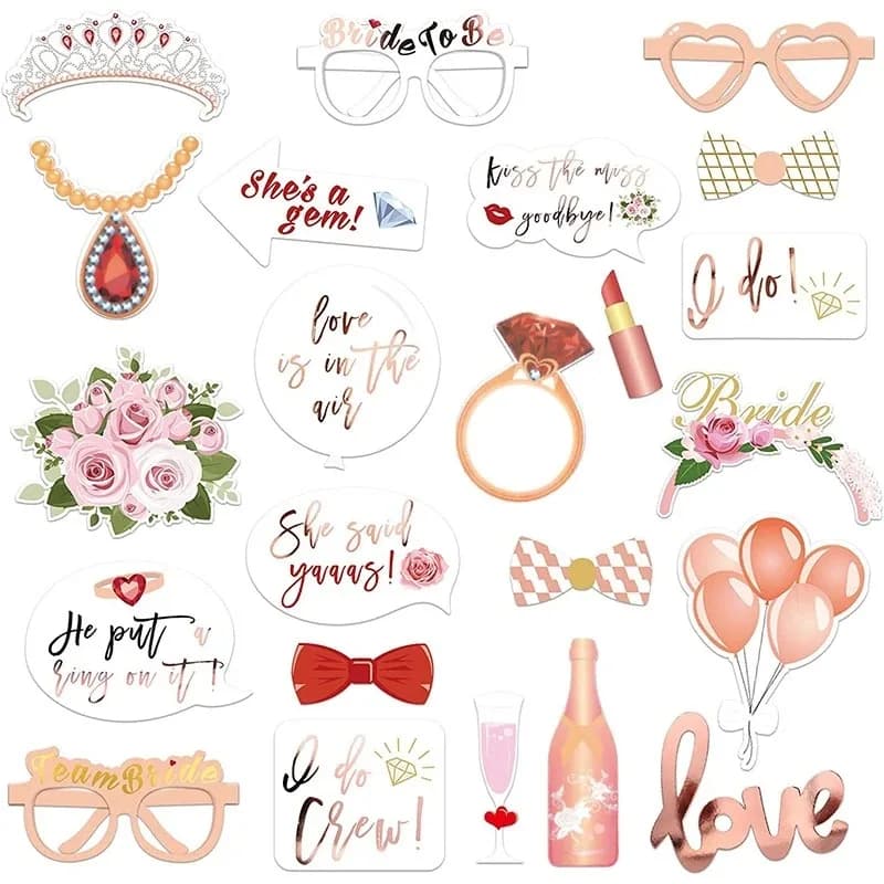 Wedding Photo Booth Props Set 23 Pieces