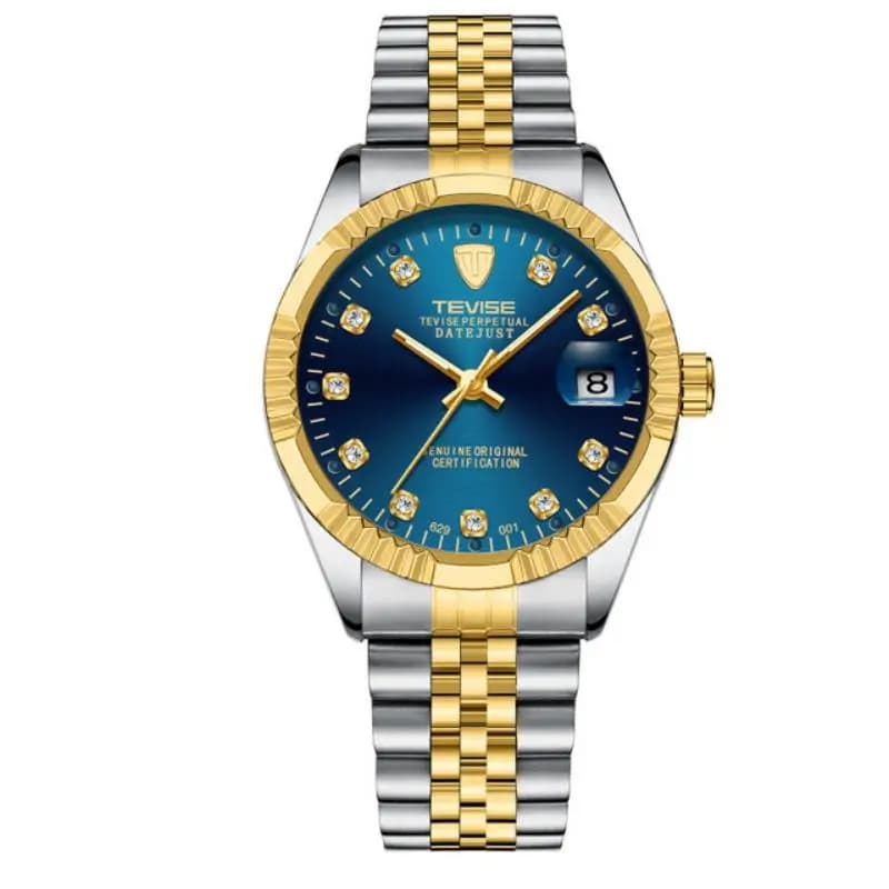 TEVISE  Automatic Mechanical Watch for Men with Date Stainless Steel Diamond Fashion Business Casual Watch Waterproof