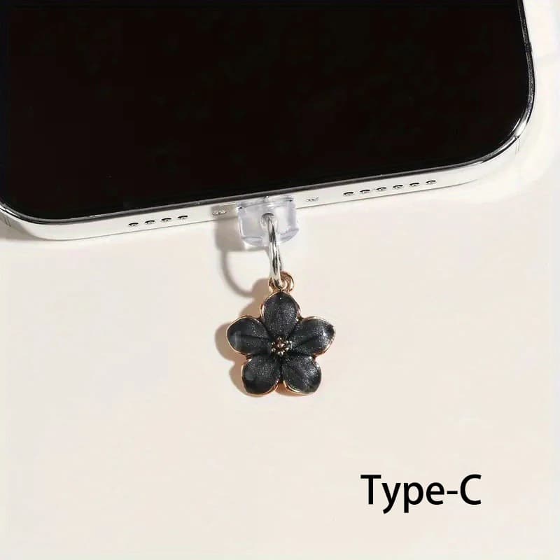 1pcs Simple Flowers Phone Dust Plug Accessories Decoration Hanging Pendant for iPhone for Samsung Type-C Charging Port