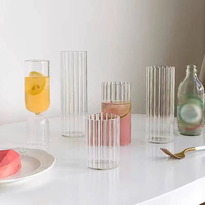 Ribbed Glass Drinking Cups