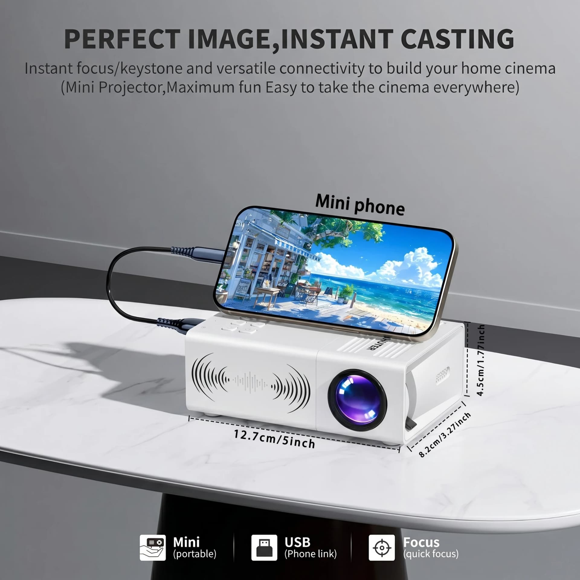 Portable Mini Projector For Multiple Scenes Built-In Speaker Compatible Tablet ,With Remote Control For Immersive Viewing Effect
