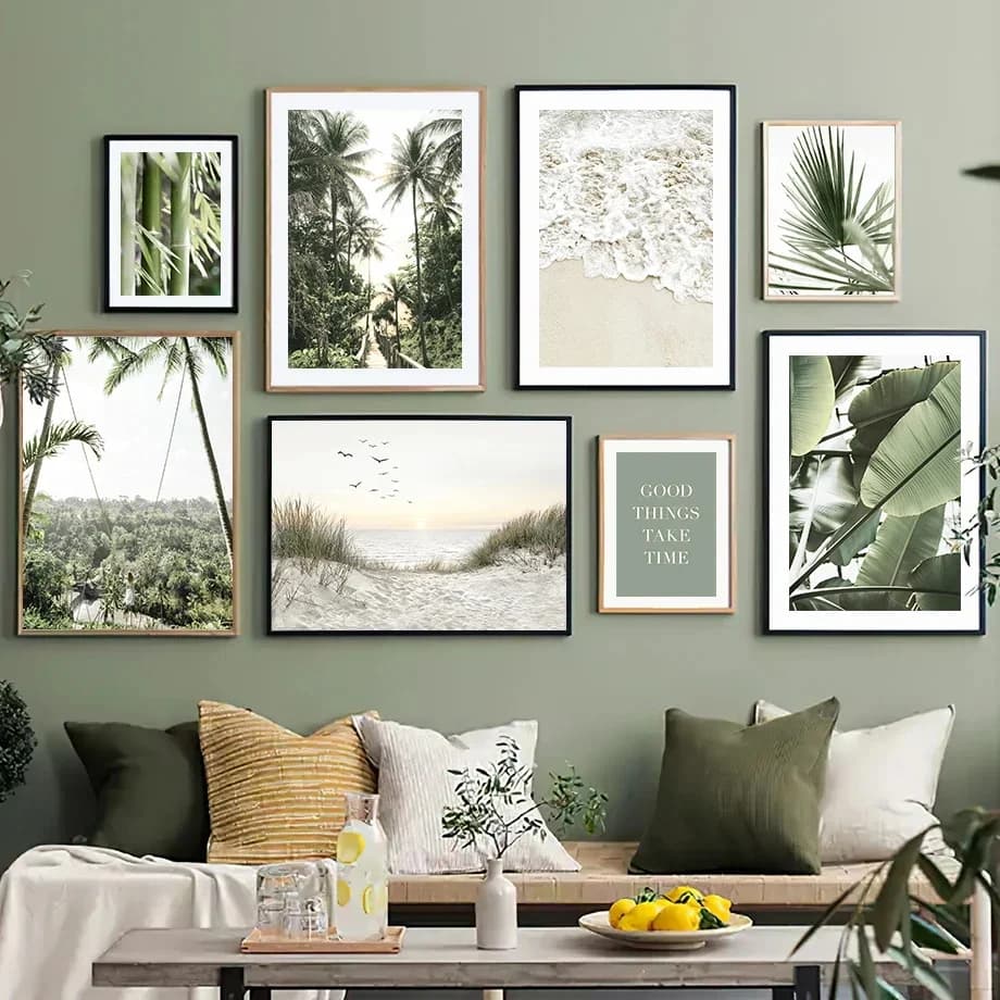 Frameless Green Leaf Landscape Canvas Painting