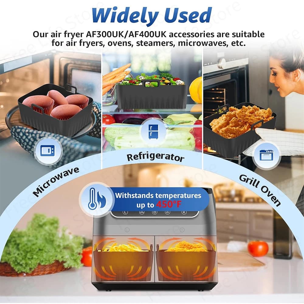 Air Fryer Accessories for Ninja Foodi Dual Zone DZ201 DZ401 AF300 AF400 7.6L-9.5L Silicone Basket/Muffin Cup/BBQ Rack/Gloves