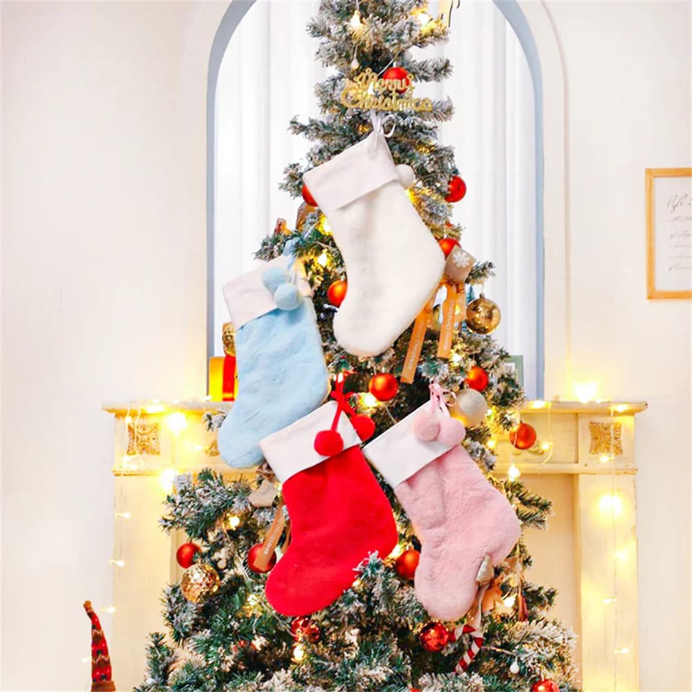 Plush Christmas Stocking Canvas Cuff Decorations