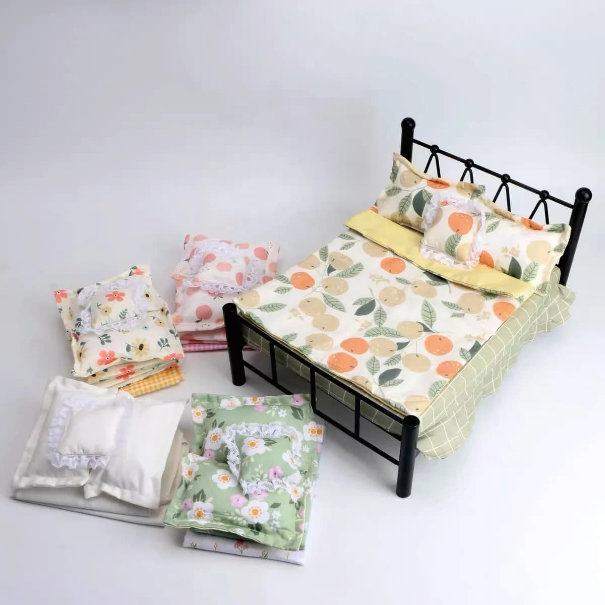 1/6 Dollhouse Miniature Bedding Set Series Of Literary Bedding Single Bed Set With Double Bed Blyth Doll Decoration Accessories