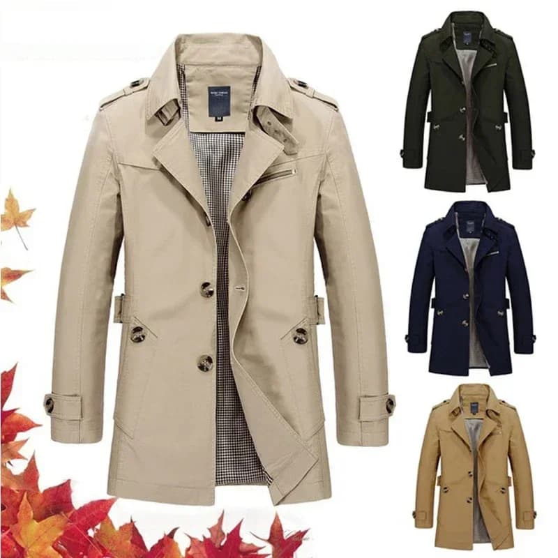 Men's Cotton Blend Windbreaker Trench Jacket