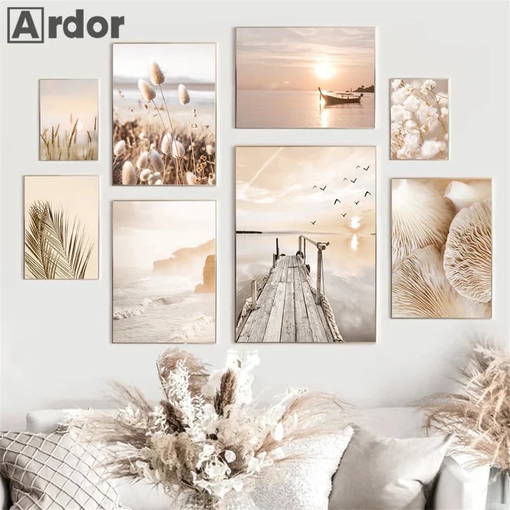 Natural Scenery Reed Grass Beach Canvas Wall Art