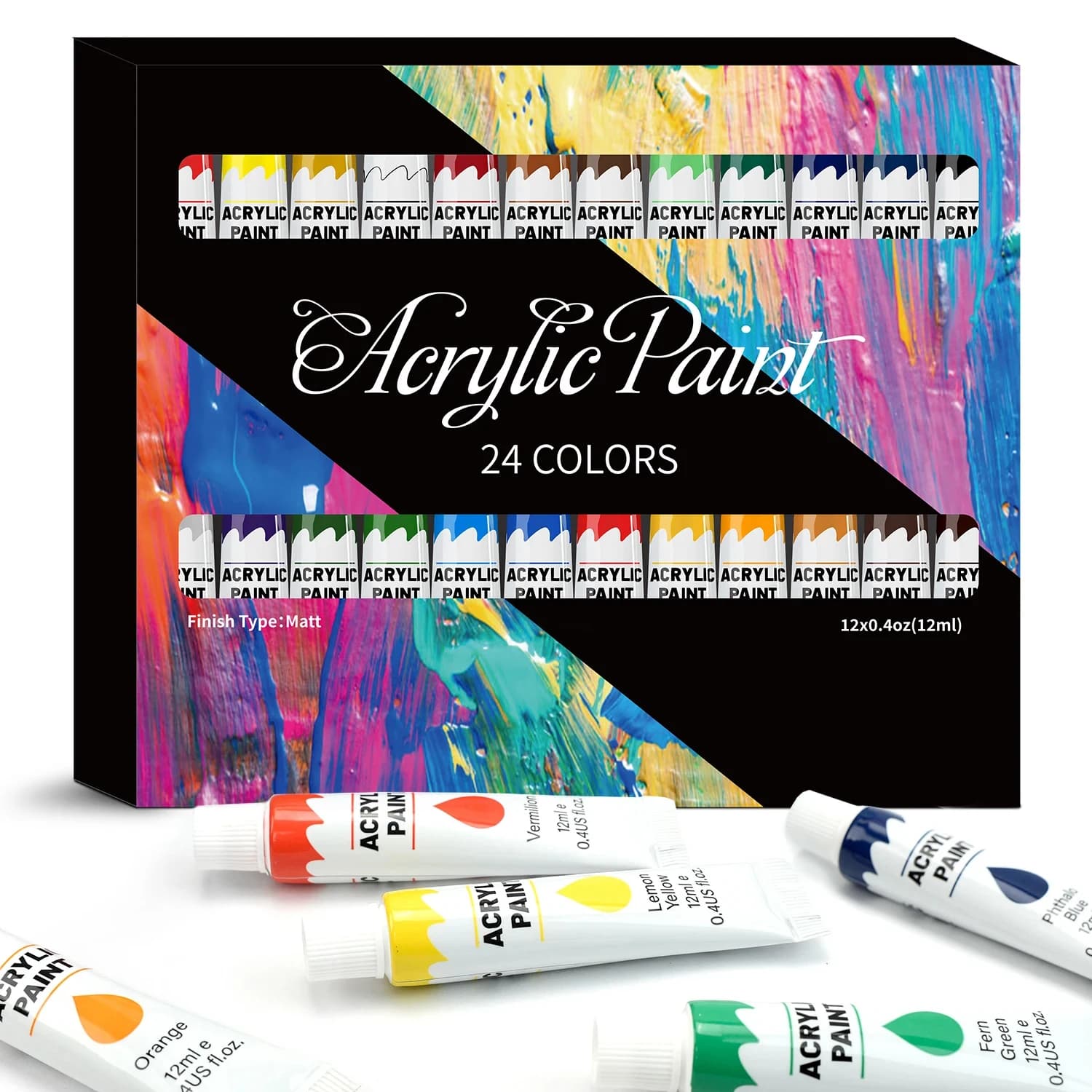 Acrylic Paint Set - 12/24 Colors for Multiple Surfaces