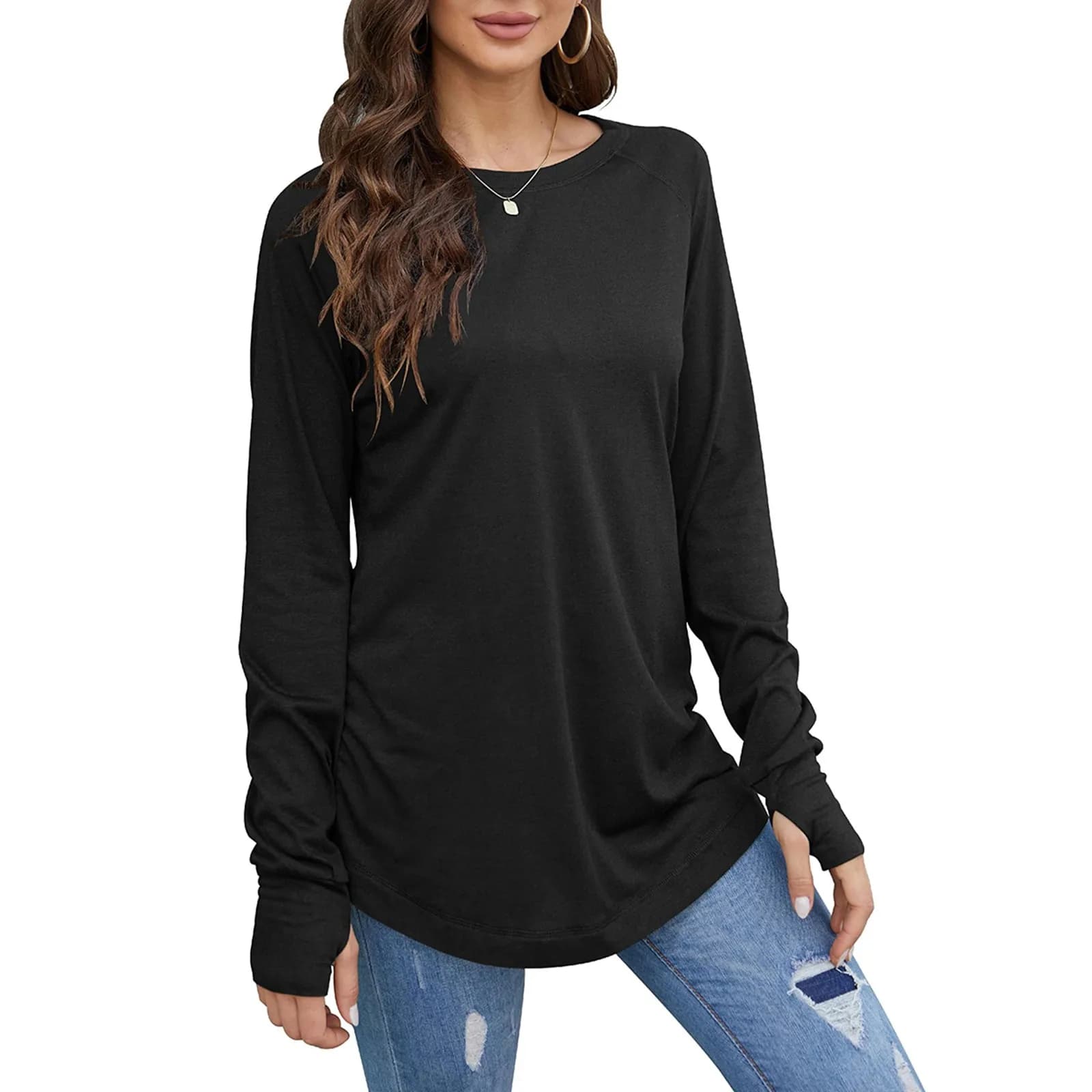 Women's Loose Long Sleeve Round Neck Top