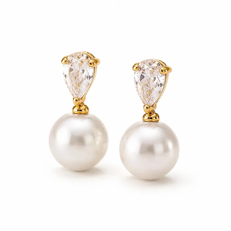 Pearl Teardrop Cubic Zirconia Dangle Earrings