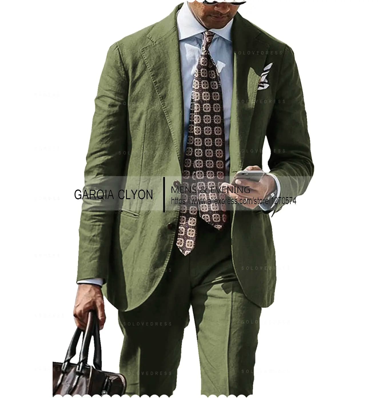 Men's Cotton Linen Casual Suit Jacket and Pants Set