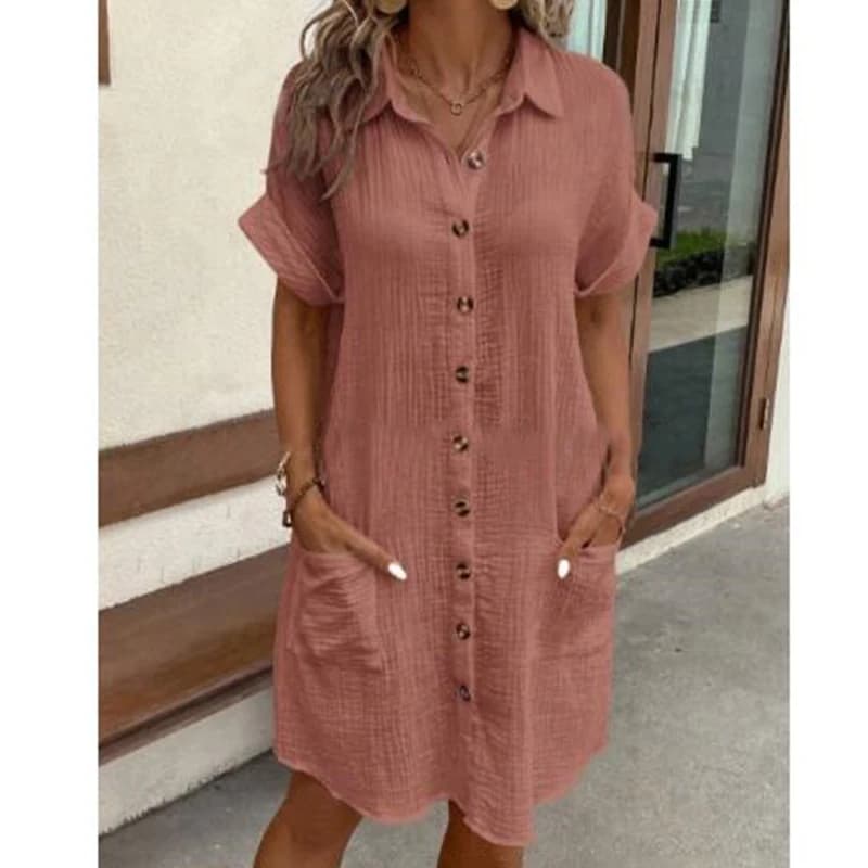 Women's V-Neck Button Summer Dress