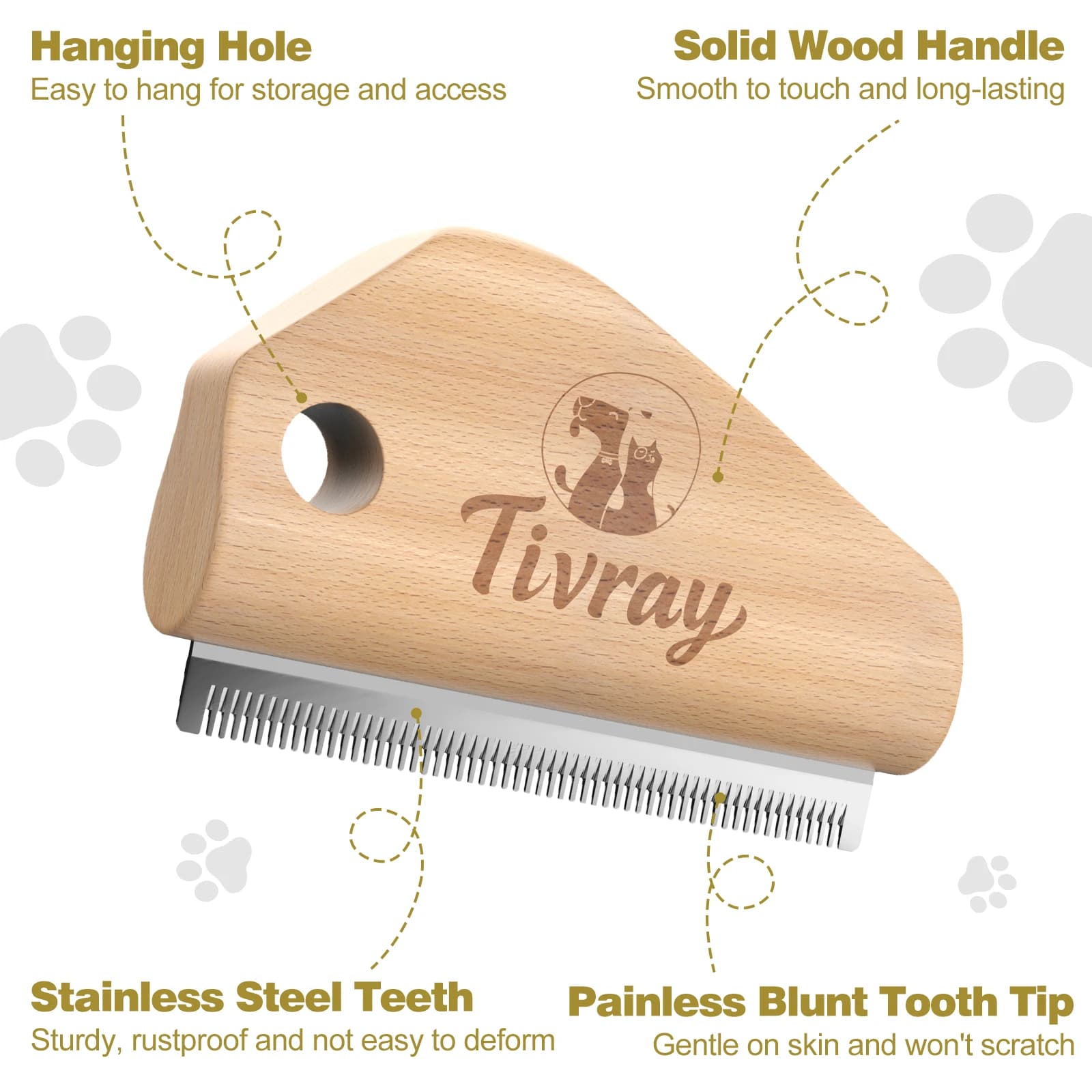 Dog Deshedding Brush with Wooden Handle