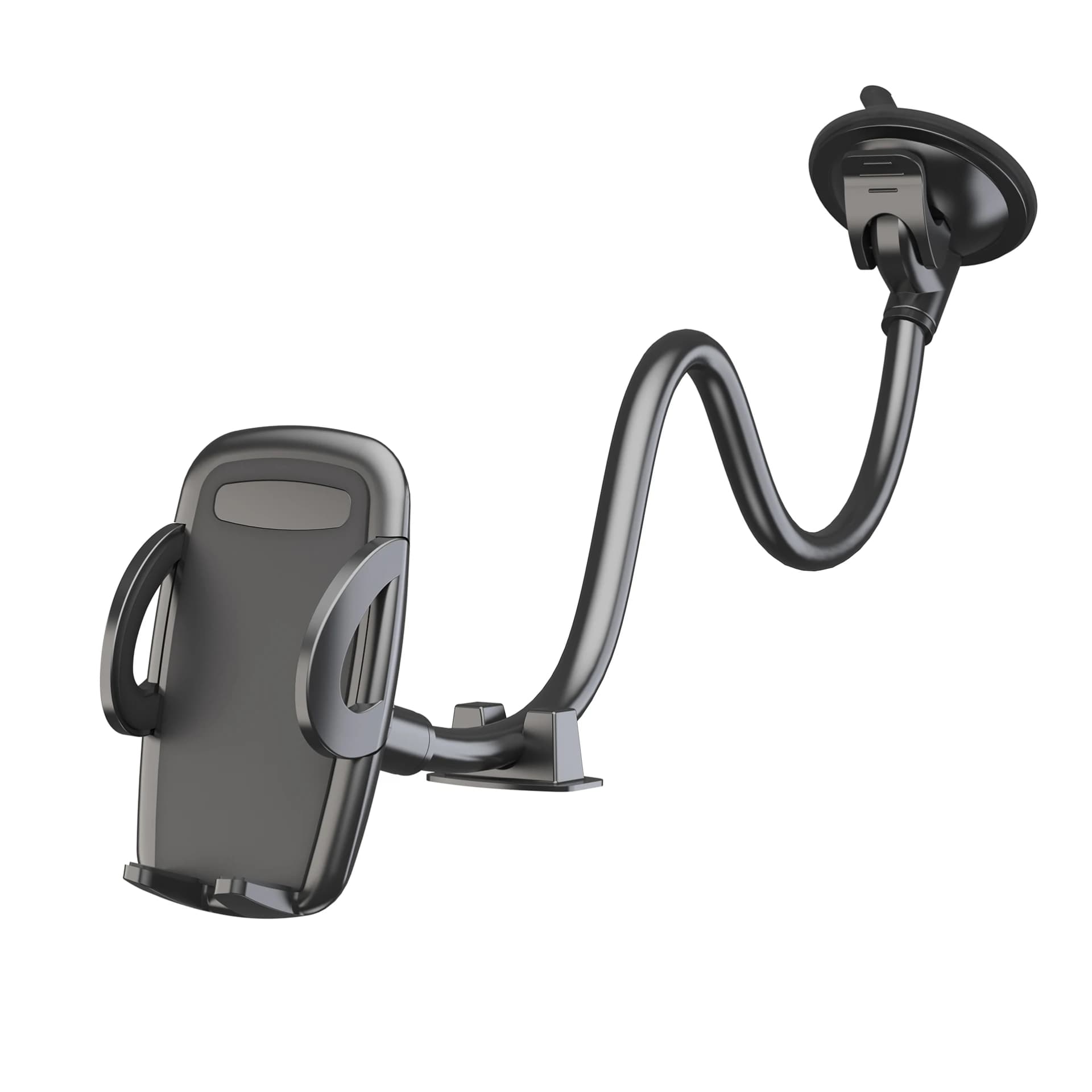 Solid Car Truck Phone Mount Holder with 11.8-Inch Gooseneck Long Arm Anti-Shake Stabilizer Compatible All Cell Phones iPhone