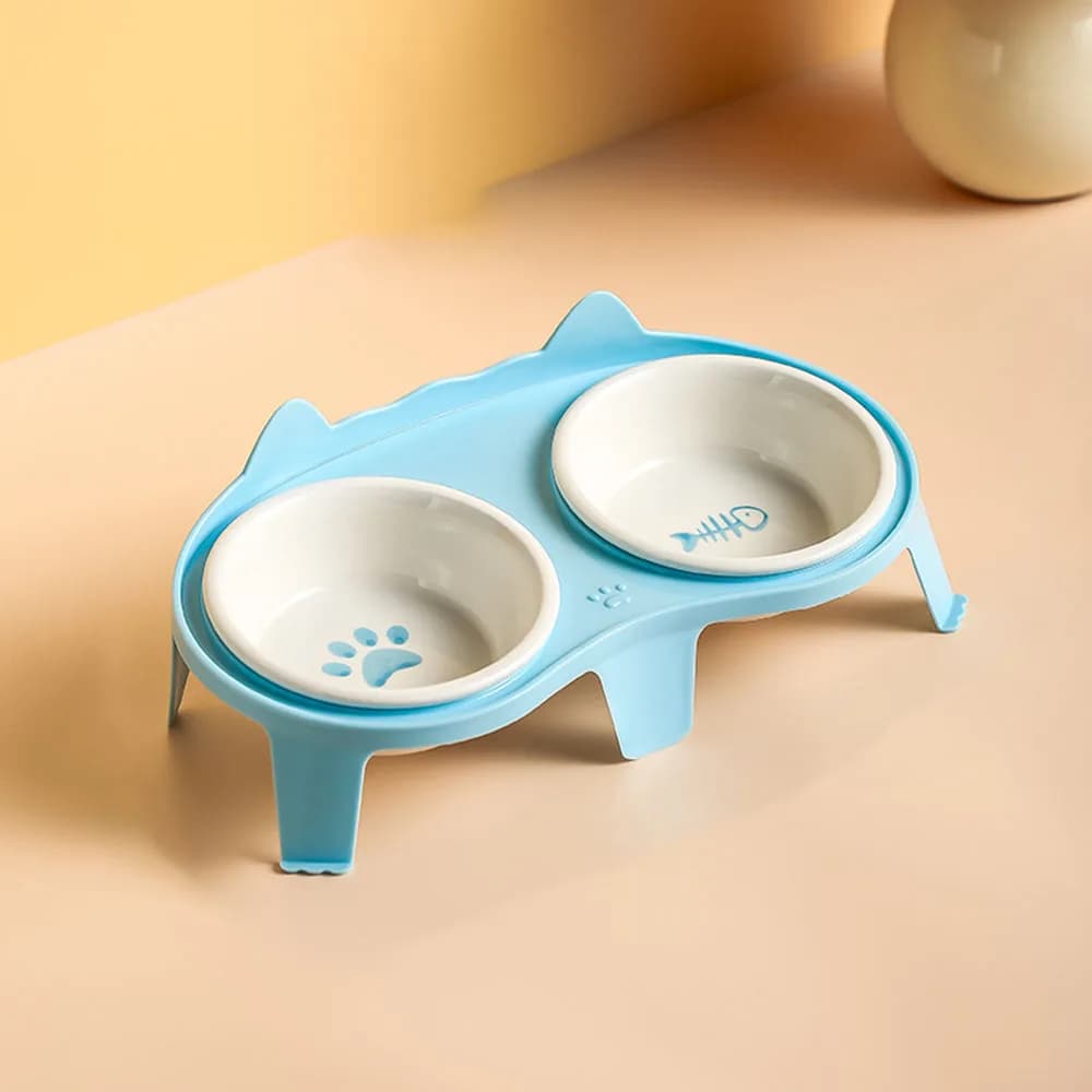 Ceramic Elevated Double Cat Bowl