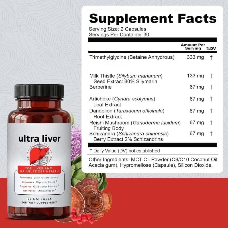 Ultra Liver Supplement with Milk Thistle & Dandelion Root Extract Rich in Antioxidants Promote Natural Detoxification 60Capsules