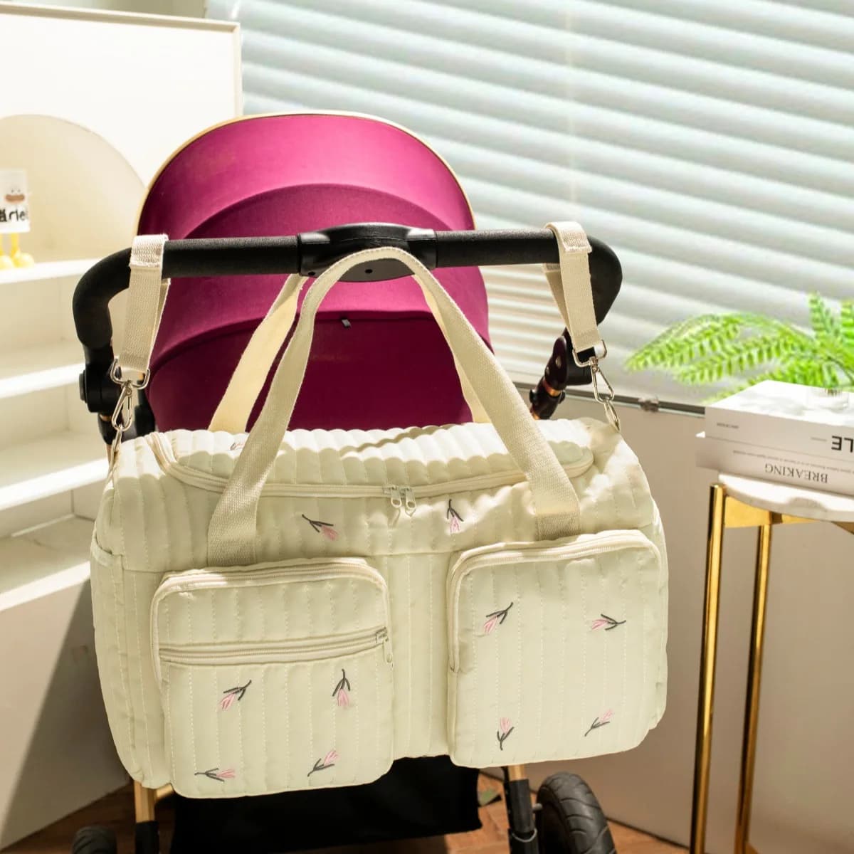 Large Cotton Diaper Bag Tote with Shoulder Straps