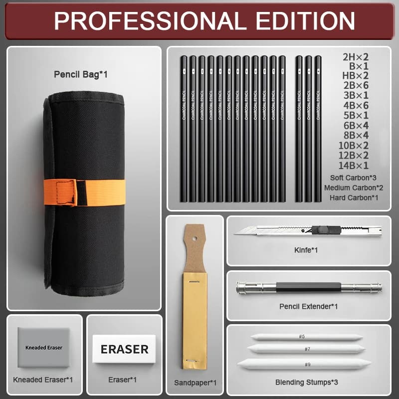 Sketch Pencil Set with Canvas Bag and Eraser