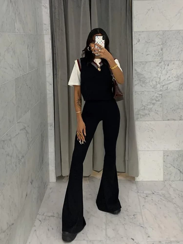 Black High-Waisted Flare Pants for Women