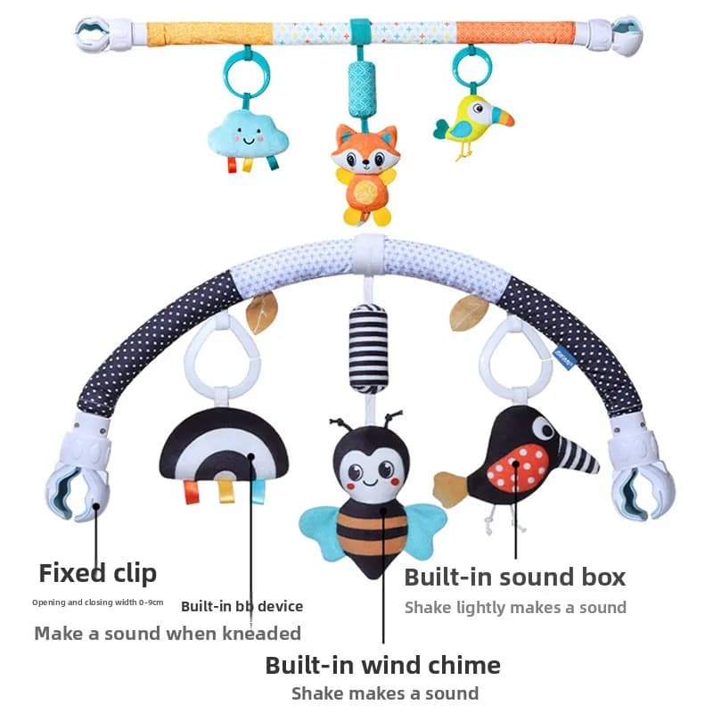 Infant Baby Stroller Arch Toy Play Bell Fun Newborns Sensory Activity Adjustable for Bouncers and Car Safe Seat Bed Hanging Toys