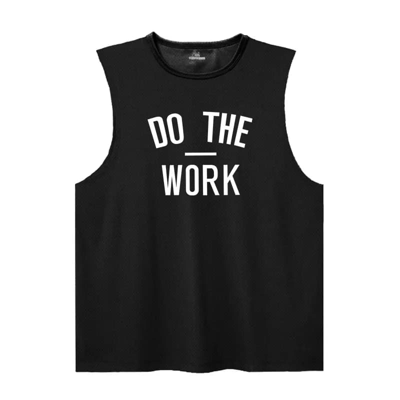 Men's Gym Clothing DO THE WORK Printed Sports Quick Dry Bodybuilding Shirts Casual Breathable Mesh O-neck Muscle Fitness Vests