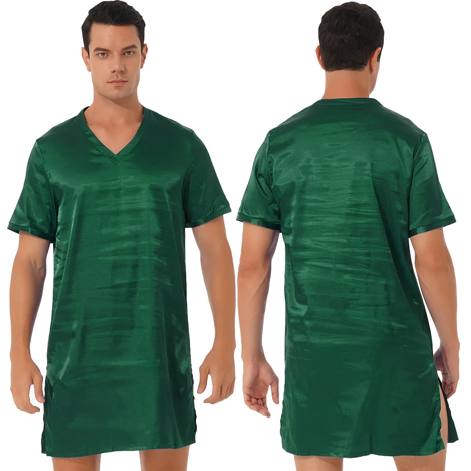 Men's Satin V-Neck Short Sleeve Nightshirt