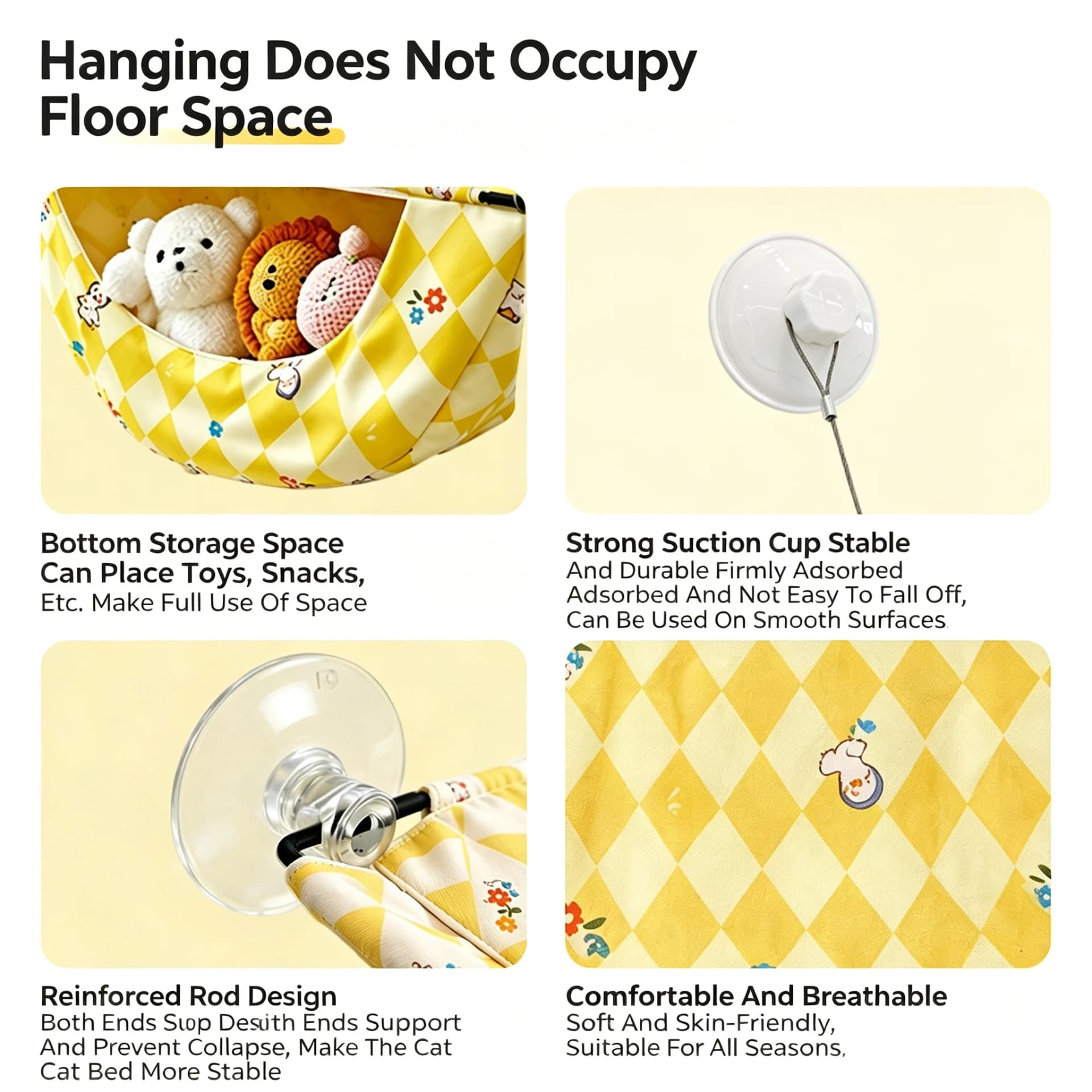 Window Suction Cup Cat Hammock with Storage