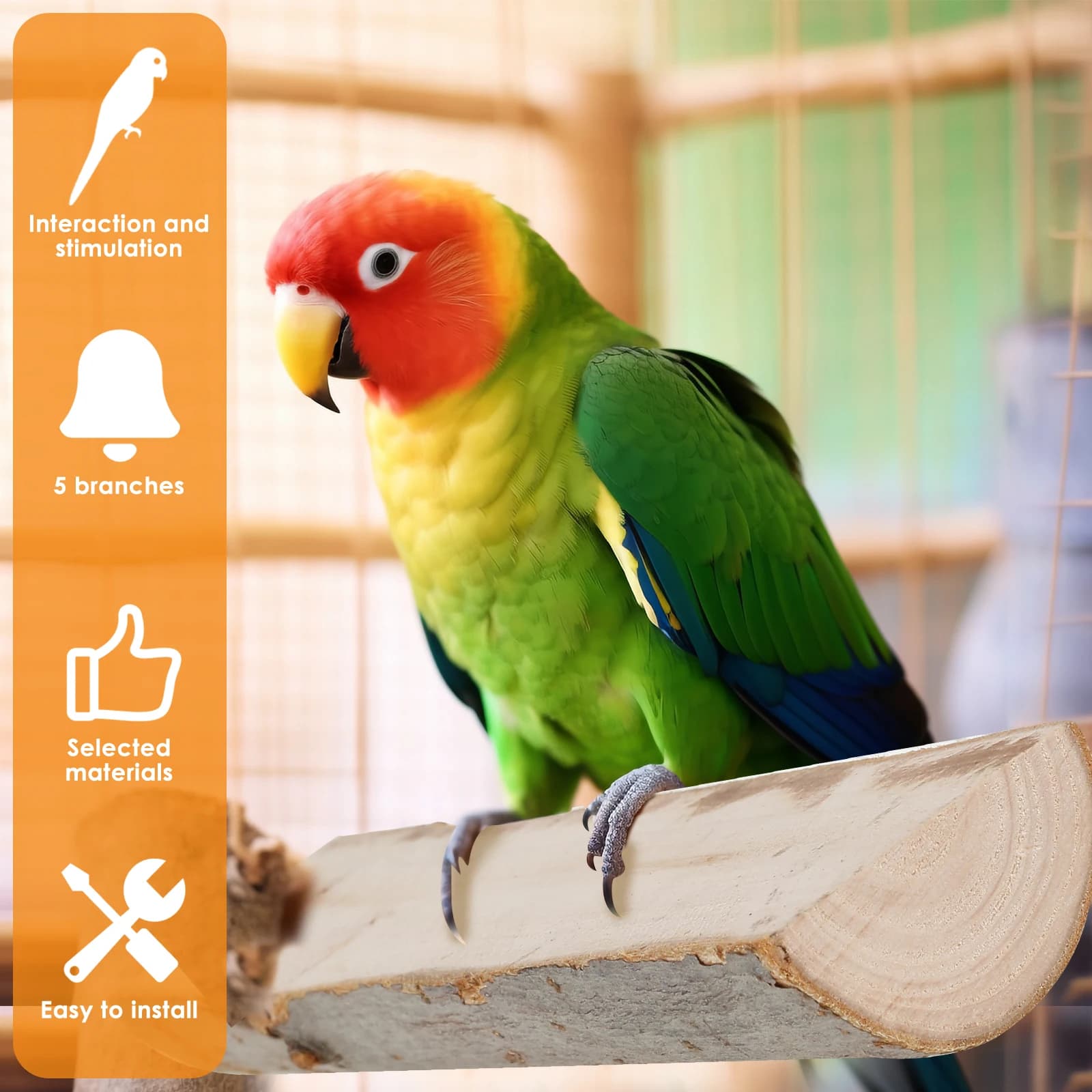 Solid Wood Bird Perch Stand Set