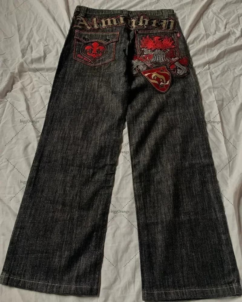Women's High-Waist Straight-Leg Embroidered Denim