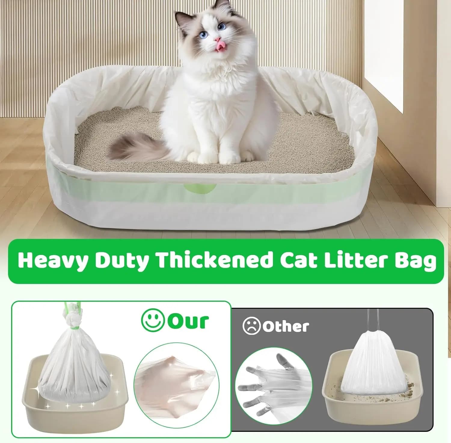 Jumbo Tear-Resistant Cat Litter Box Liners