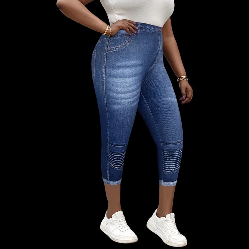 Plus Size Faux Denim Capri Leggings