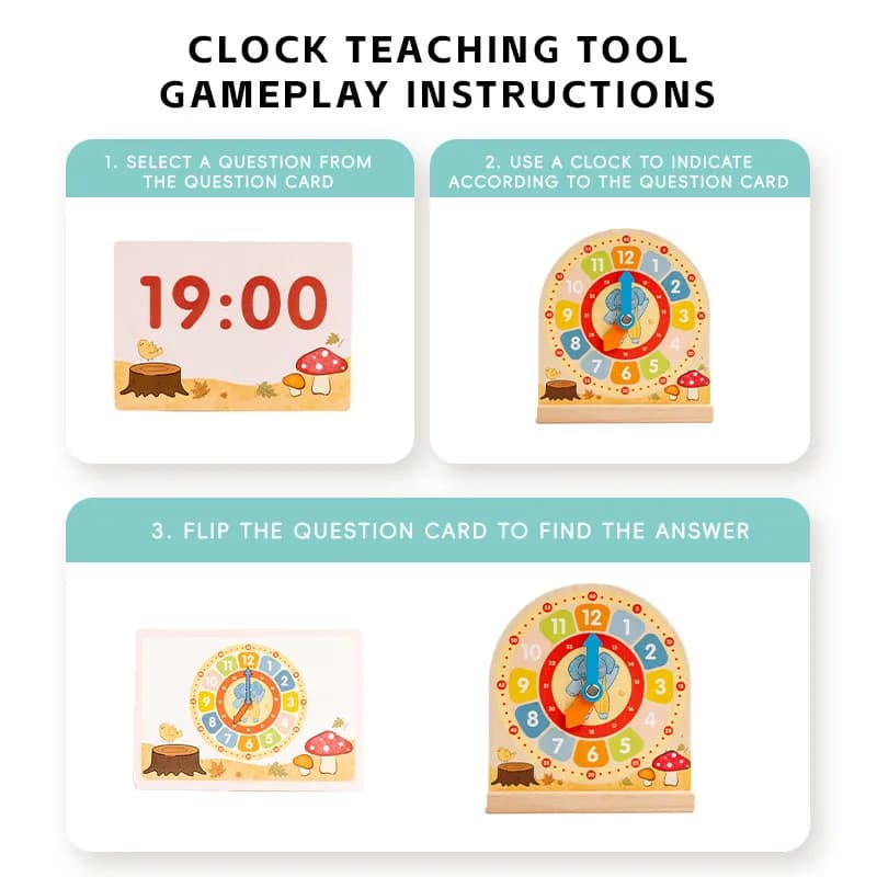 Kids Educational Learning Toys Wood Clock Game for Children To Learn Reading Time Early Teaching Aids Basic Skill Practice