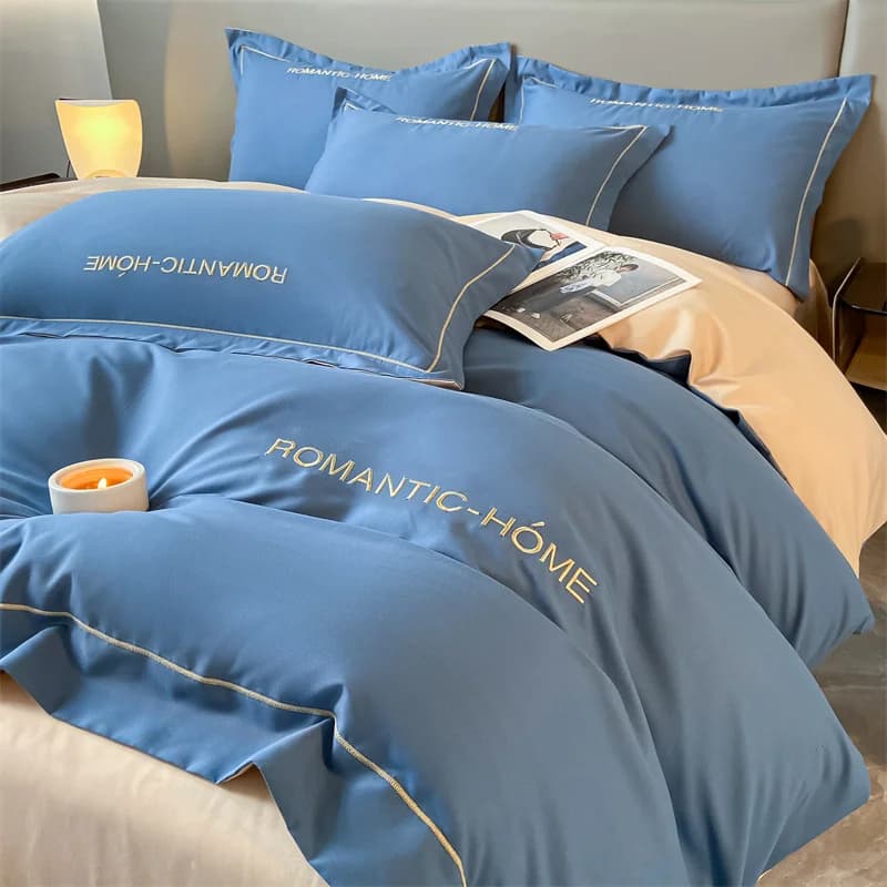 1 Set Cotton Bedding Set with Duvet Cover Bed Sheet Pillowcase Luxury  Bedsheet Solid Color King Queen Full Twin Size