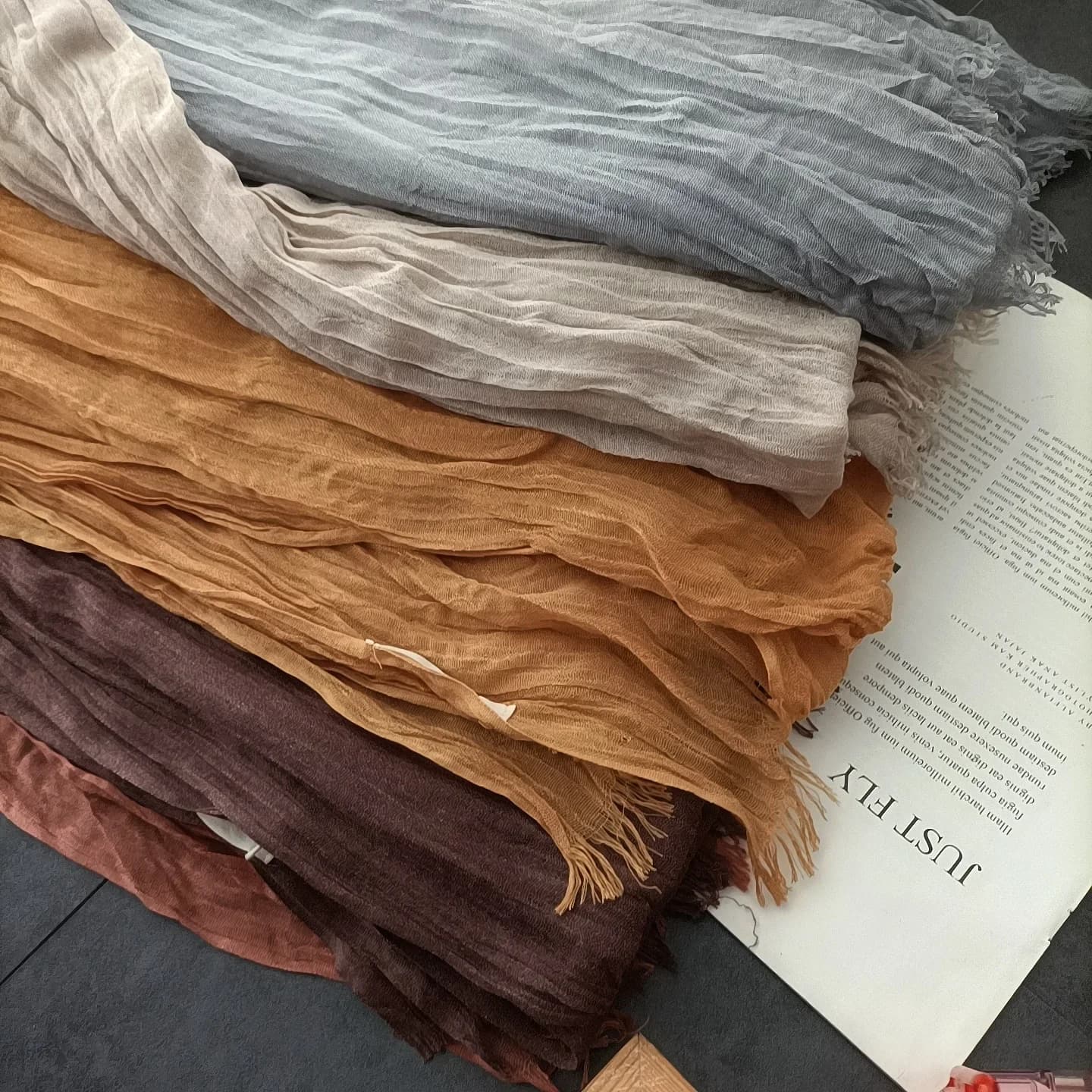 Scarf Women's Literary Texture Folds Long and Thin Rough Edge Simple and Versatile Korean Version Spring Autumn and Winter Shawl